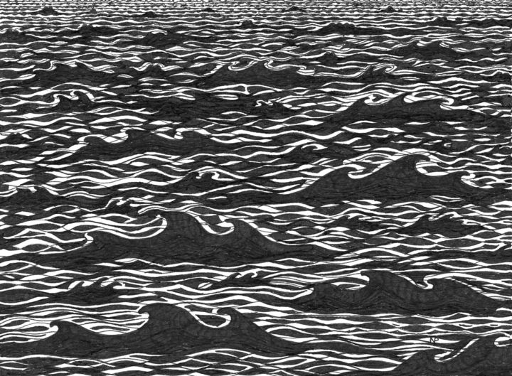 Drawing titled "SEA WAVES VI" by Nives Palmić, Original Artwork, Ink