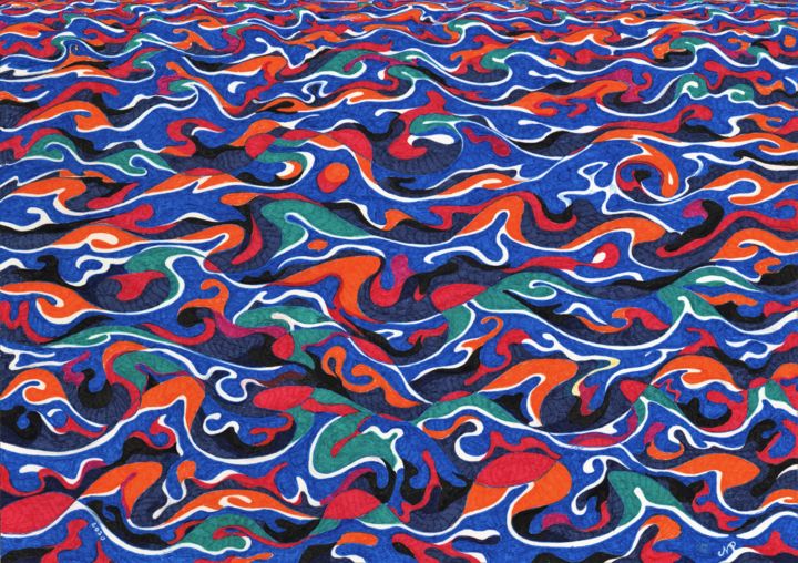 Рисунок под названием "THE DANCING SEA" - Nives Palmić, Подлинное произведение искусства, Чернила