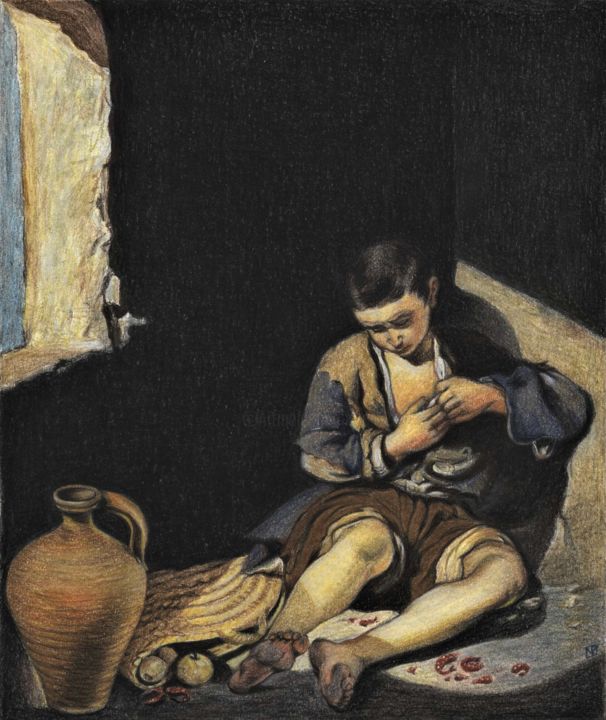 Zeichnungen mit dem Titel "THE YOUNG BEGGAR St…" von Nives Palmić, Original-Kunstwerk, Pastell