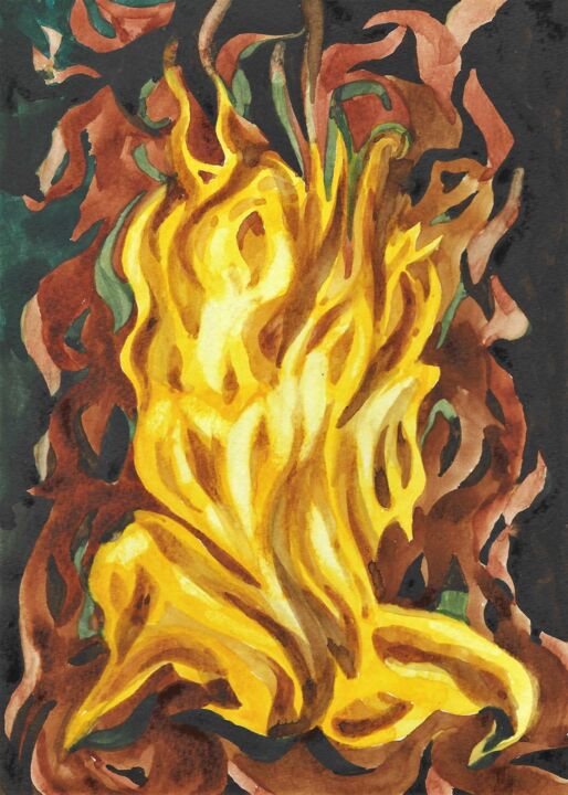 Painting titled "FLAMME V aquarelle…" by Nives Palmić, Original Artwork, Watercolor