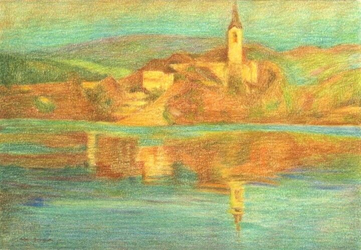 Rysunek zatytułowany „LAKE BLED After Slo…” autorstwa Nives Palmić, Oryginalna praca, Pastel