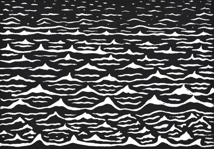 Obrazy i ryciny zatytułowany „STORMY SEA linocut” autorstwa Nives Palmić, Oryginalna praca, Linoryty