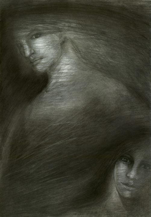 Рисунок под названием "STRANGERS" - Nives Palmić, Подлинное произведение искусства, Древесный уголь