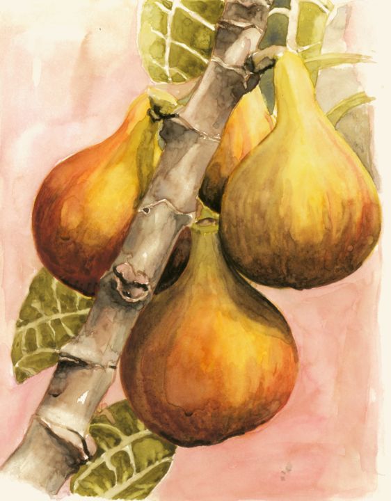 Painting titled "FIGS" by Nives Palmić, Original Artwork, Watercolor