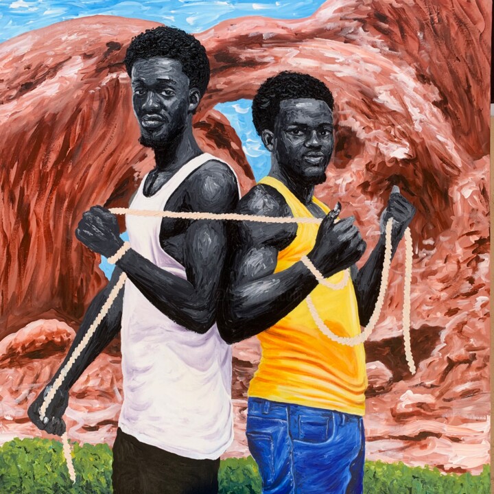 Peinture intitulée "THE TIE THAT BINDS…" par Niyi Omotayo, Œuvre d'art originale, Acrylique
