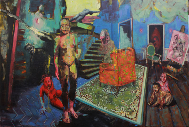 Malerei mit dem Titel "Contemporary events" von Nizaac Vallejo, Original-Kunstwerk, Öl