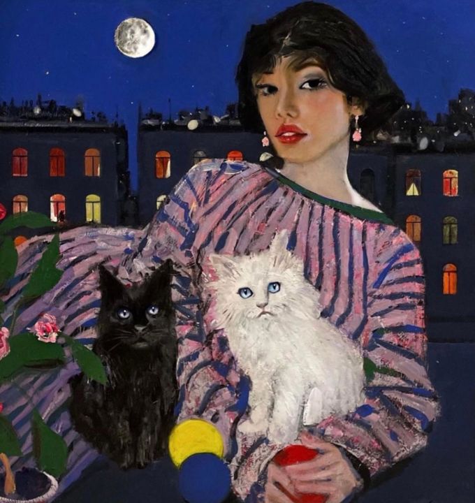 Malerei mit dem Titel "Night" von Nizar Mammadov, Original-Kunstwerk, Acryl