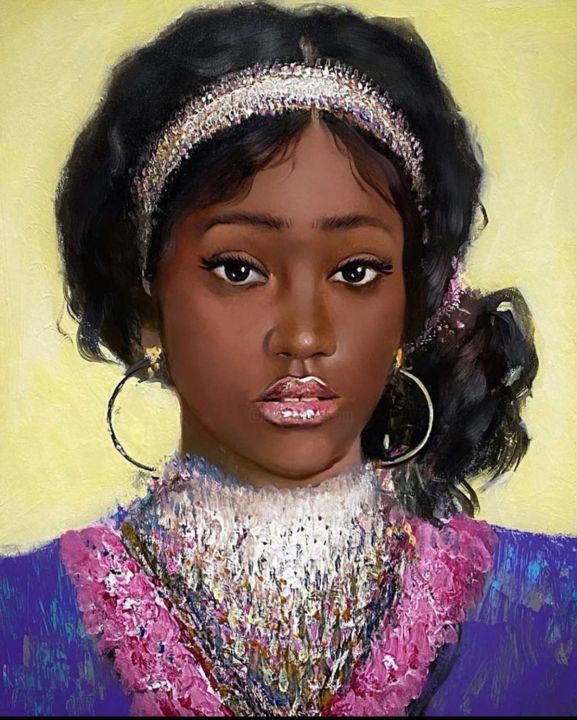 Painting titled "African beauty" by Nizar Mammadov, Original Artwork, Oil