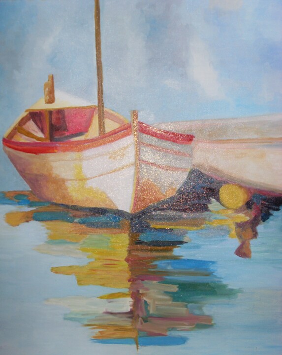 Painting titled "bateau-huile-50x60.…" by Nizard Dominique, Original Artwork, Oil