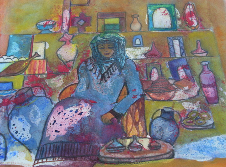 Pintura titulada "tunisie-3-aquarelle…" por Nizard Dominique, Obra de arte original, Acuarela