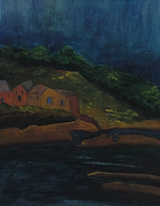 Pintura intitulada "tempête du nord" por Nizard Dominique, Obras de arte originais, Aquarela