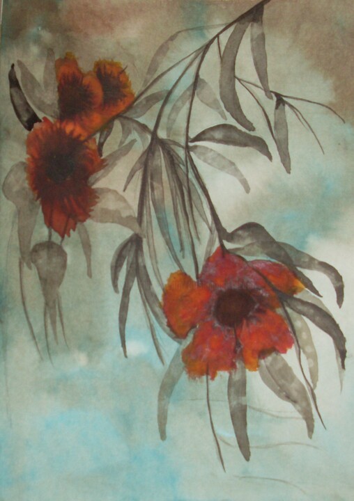 Peinture intitulée "fleurs" par Nizard Dominique, Œuvre d'art originale, Aquarelle