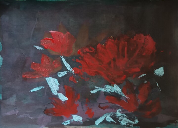 Painting titled "fleurs rouges 6" by Nizard Dominique, Original Artwork, Acrylic