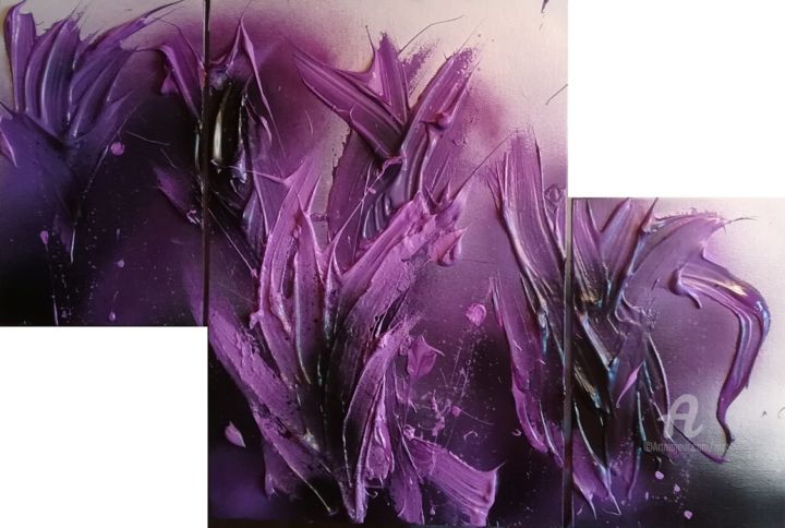 Painting titled "Purple flowers" by Fred Saruggia, Original Artwork, Acrylic