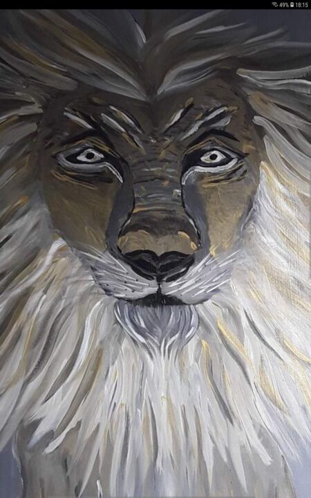 Schilderij getiteld "Le lion" door Nj, Origineel Kunstwerk, Acryl