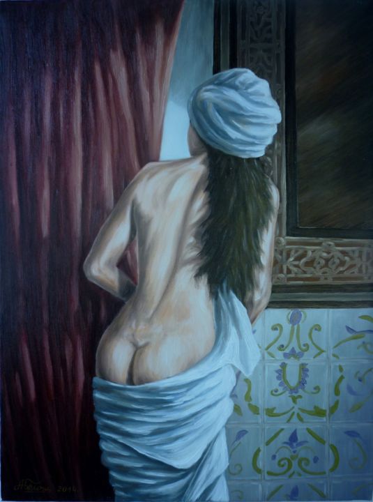 Peinture intitulée "after the bath" par Njegos Arnaut, Œuvre d'art originale, Huile