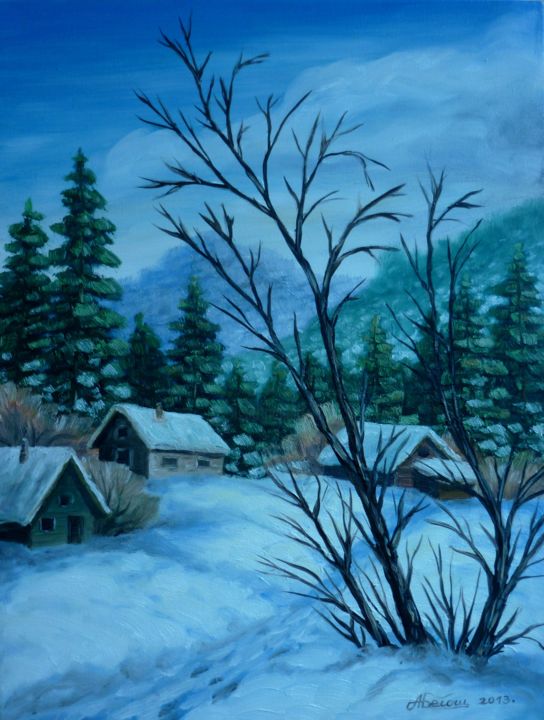 Peinture intitulée "Winter in the mount…" par Njegos Arnaut, Œuvre d'art originale, Huile