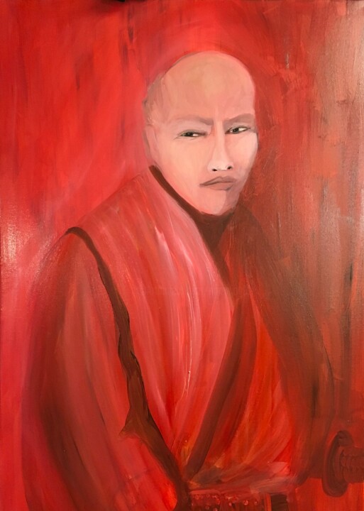 Painting titled "RED SAMURAI ONE" by Njoy, Original Artwork, Oil