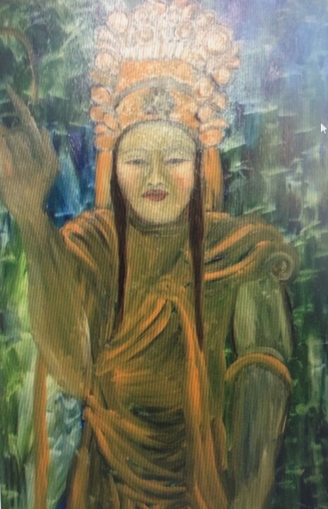 Painting titled "Kuan Yin" by Njoy, Original Artwork, Oil