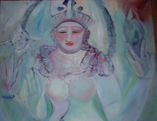 Painting titled "Rainbow Shiva" by Njoy, Original Artwork, Oil