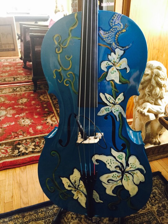 Painting titled "Turquoise Cello" by Njoy, Original Artwork, Acrylic