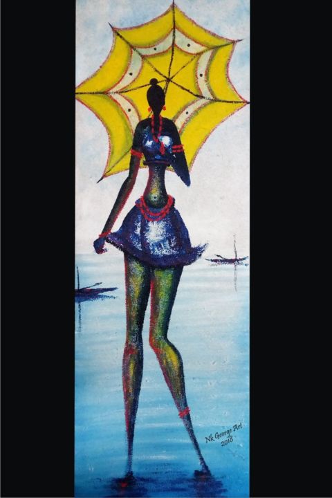 Painting titled "African Model at th…" by Nk George, Original Artwork, Acrylic