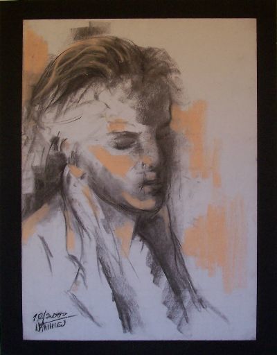 Drawing titled "Young woman posing" by N.M.Mathieu, Original Artwork, Other