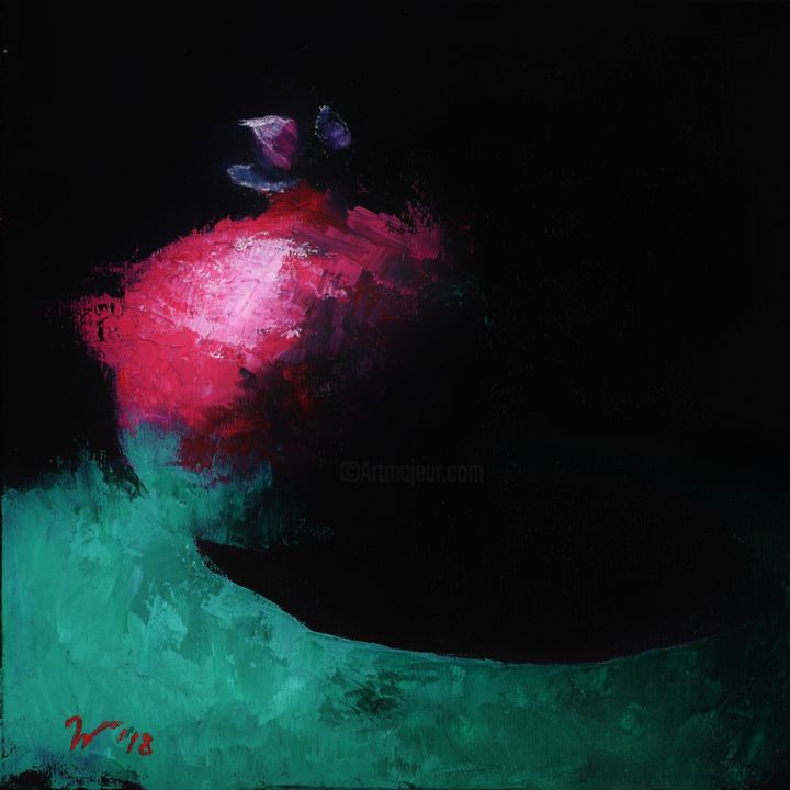 Painting titled "Queen Pomegranate" by Nathalie Newman, Original Artwork, Oil Mounted on Cardboard