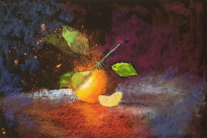 Drawing titled "Flamy Tangerine" by Nathalie Newman, Original Artwork, Pastel