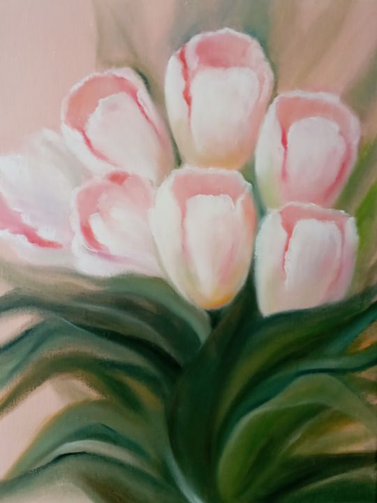 Картина под названием ",,bouquet de tulipe…" - Nina Napkhaniuk, Подлинное произведение искусства, Масло