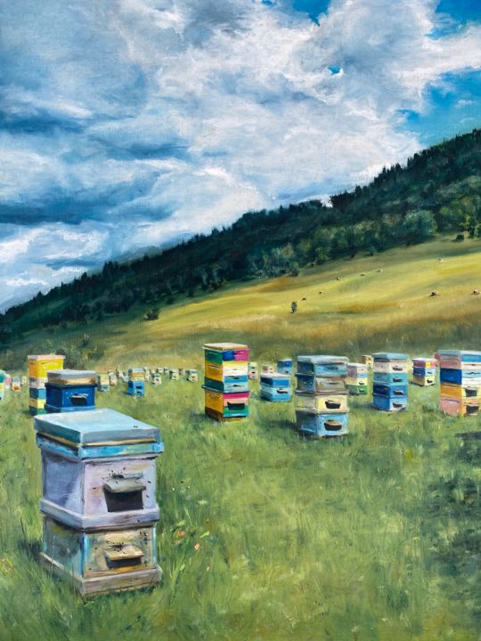 Картина под названием "Honey in the ear" - Anna Rubashkina, Подлинное произведение искусства, Масло Установлен на Деревянная…