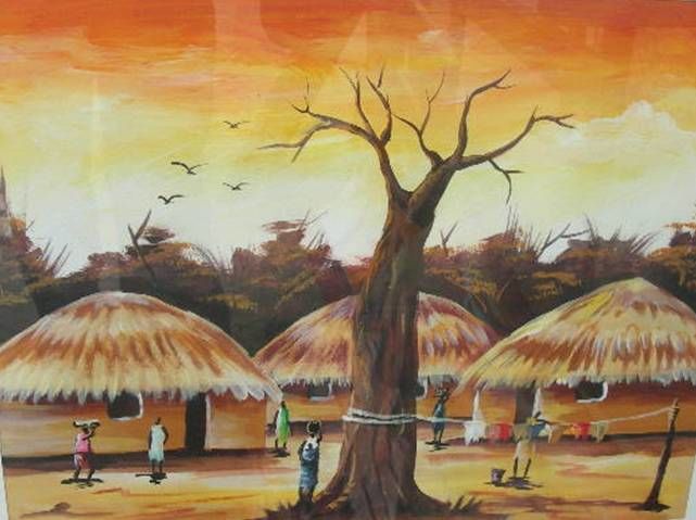 Картина под названием "Sunset In Abokobi V…" - Noah Tetteh, Подлинное произведение искусства