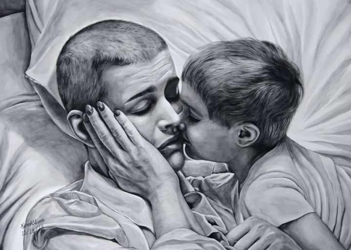 Painting titled "Mother and Child" by Noah Sian, Original Art, Watercolor