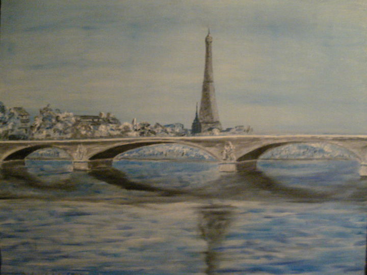 Painting titled "paris bleu" by Daniel Nobécourt, Original Artwork, Oil