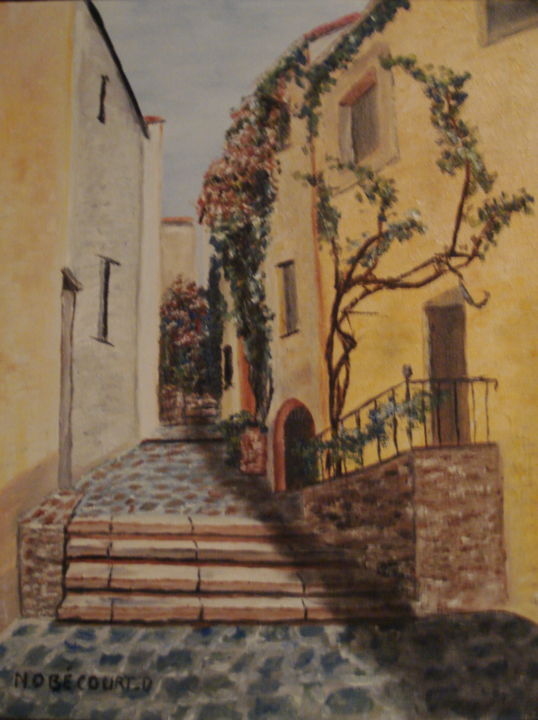 Painting titled "rue de colliour" by Daniel Nobécourt, Original Artwork, Oil