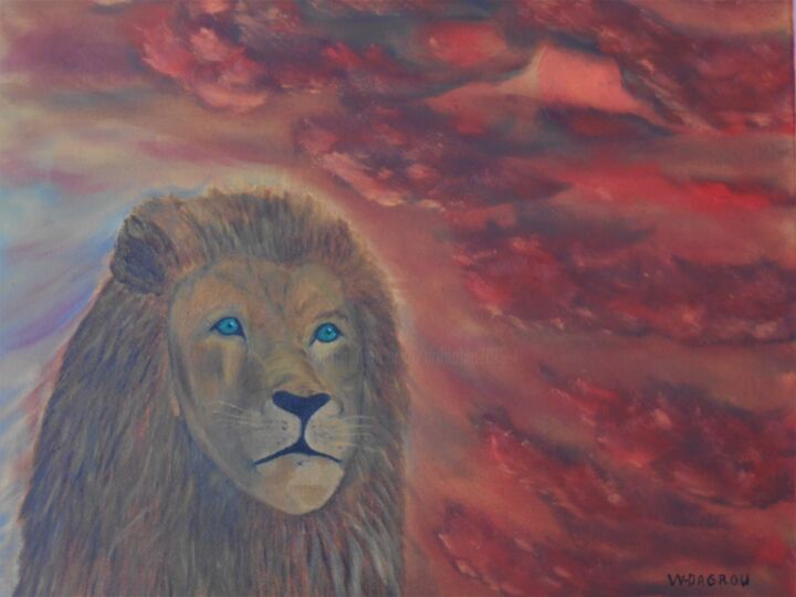 Painting titled "lion" by W-Dagrou, Original Artwork, Oil