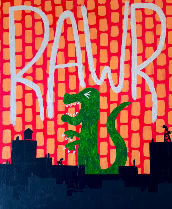 Pittura intitolato "RAWR - Godzilla" da Noceda, Opera d'arte originale, Acrilico