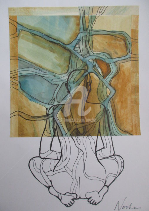 Drawing titled "Méditations" by Noche, Original Artwork, Ink