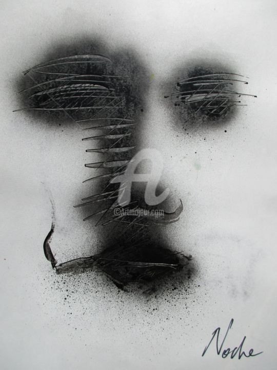Desenho intitulada "Et puis je fume" por Noche, Obras de arte originais, Tinta spray