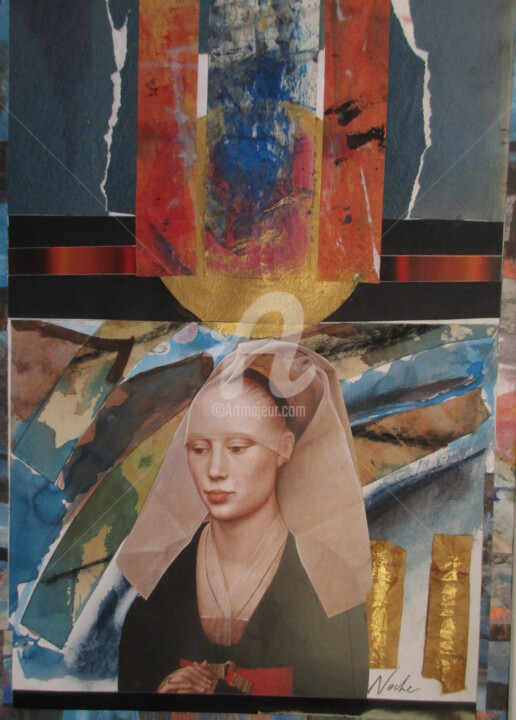 Colagens intitulada "Silence -collage-" por Noche, Obras de arte originais, Colagens Montado em Cartão