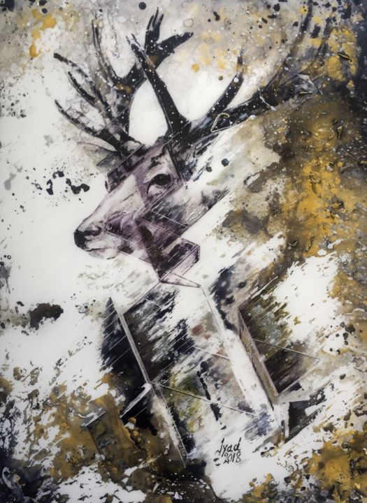 Картина под названием "Hunt the deer" - Nocturnal Art Iyad, Подлинное произведение искусства, Акрил