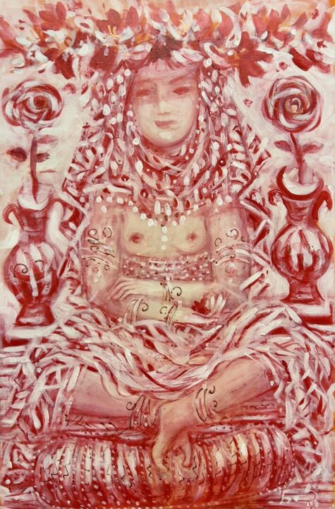 Картина под названием "Woman in Red" - Nodar Badurashvili, Подлинное произведение искусства, Акрил Установлен на Деревянная…