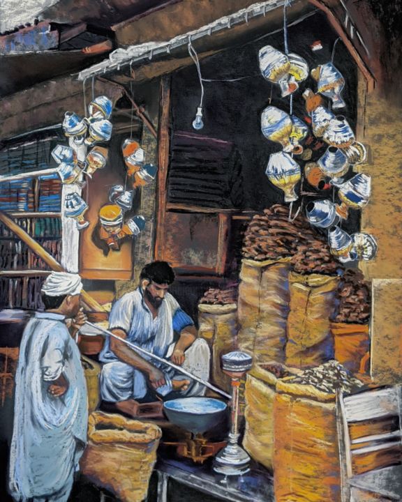 Painting titled "Open for Business" by Nadia Sheikh, Original Art, Pastel