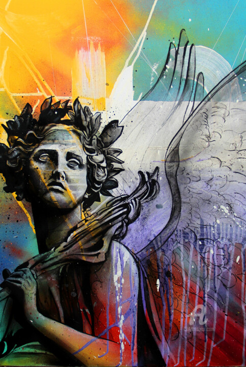 Картина под названием "Thoughtful angel" - Art De Noé, Подлинное произведение искусства, Акрил