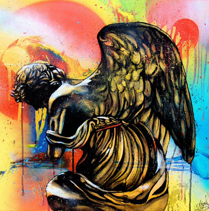 Malerei mit dem Titel "Golden Angel" von Art De Noé, Original-Kunstwerk, Acryl