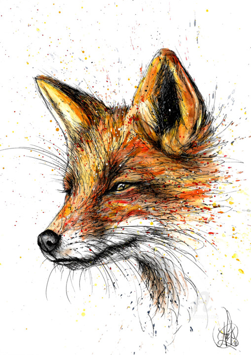 Drawing titled "Fox look" by Art De Noé, Original Artwork, Ink