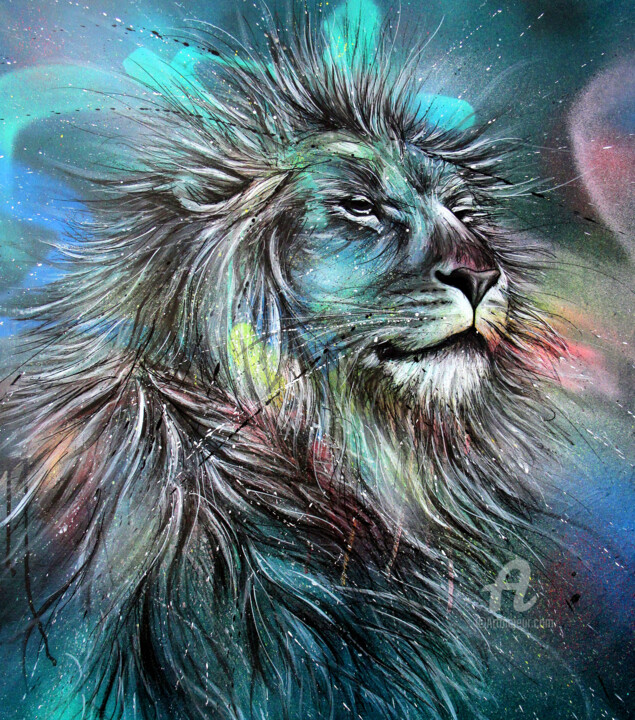 Картина под названием "Lion soul" - Art De Noé, Подлинное произведение искусства, Акрил