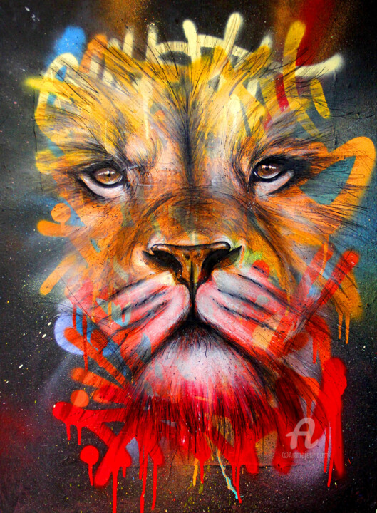 Painting titled "Wild Lion" by Art De Noé, Original Artwork, Acrylic