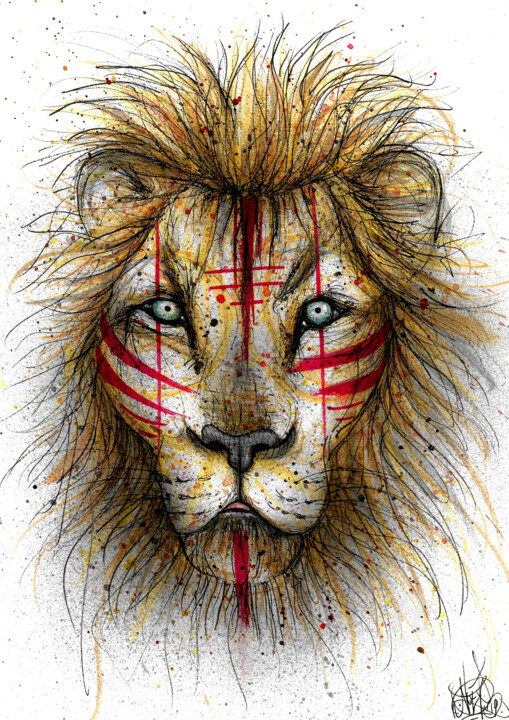 Рисунок под названием "Lion tribe 2" - Art De Noé, Подлинное произведение искусства, Чернила