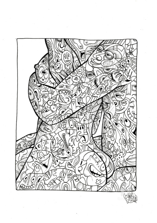 Dibujo titulada "Body Fusion" por Art De Noé, Obra de arte original, Tinta